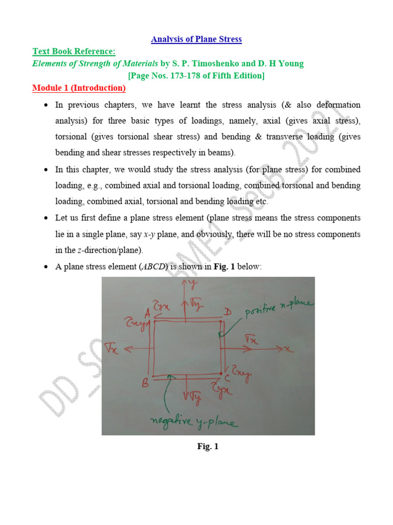 Plane Stress Analysis in Mechanics | PDF | Stress (Mechanics) | Bending