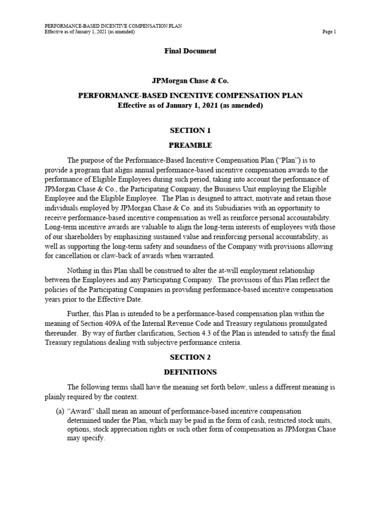 Performance Based Incentive Compensation Plan | PDF | Employment ...