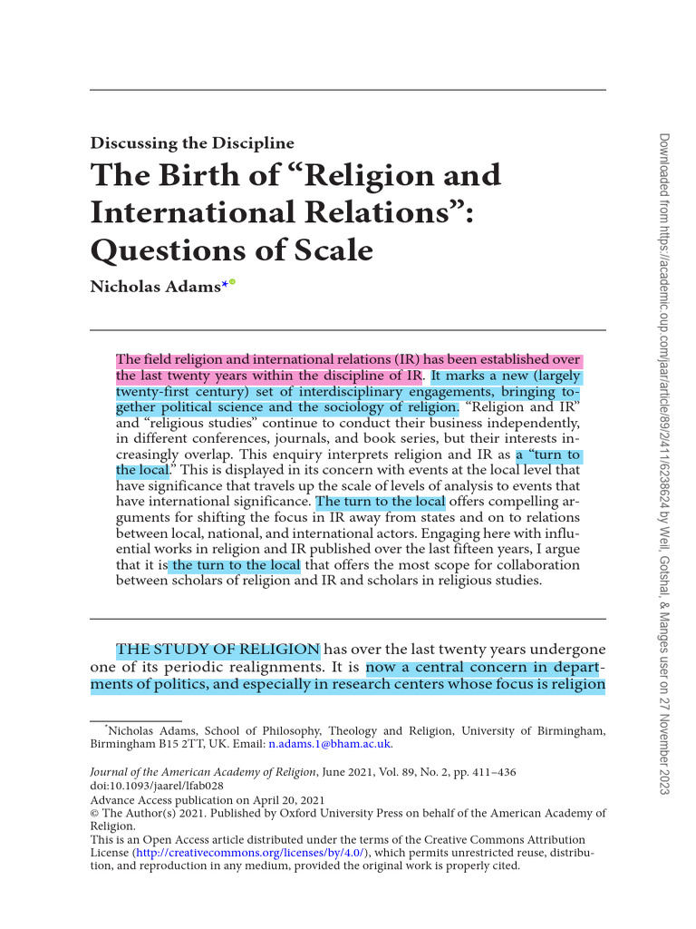 1b The Birth of "Religion and International Relations" Questions of ...