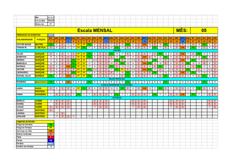 Escala Mensal de Colaboradores 05/2023 | PDF