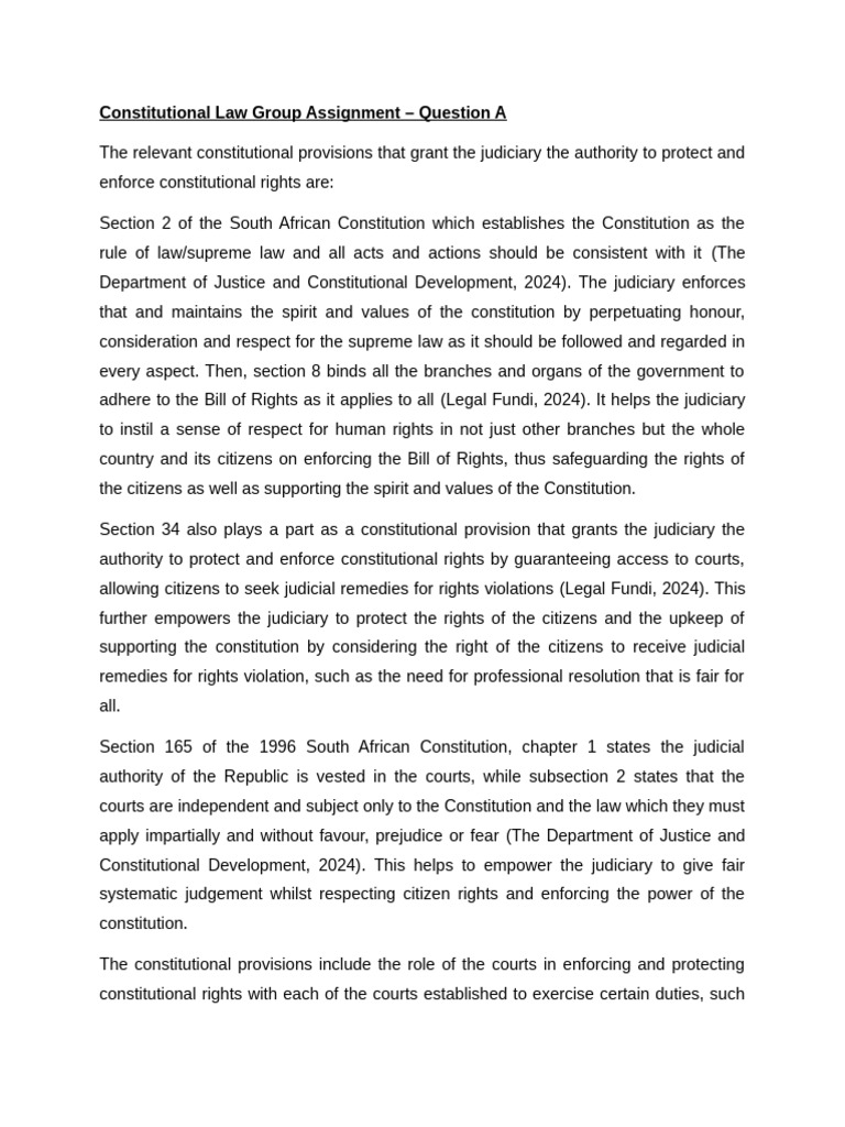 Constitutional Law Group Assignment - The Role of The Supreme Law ...