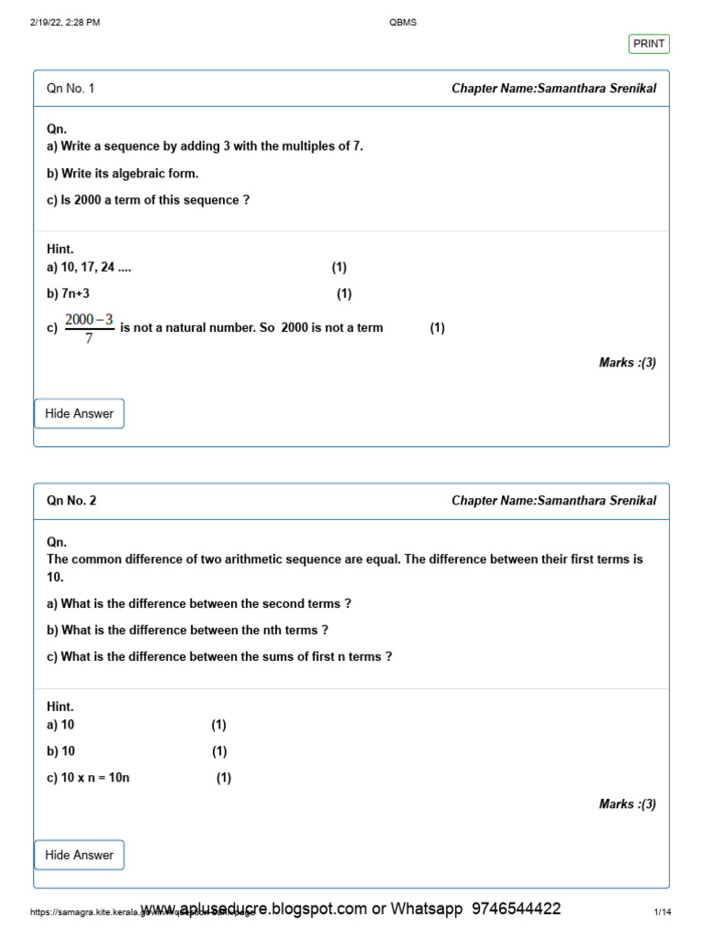 Samagra Class 10 Maths Question Pool | PDF | Numbers | Arithmetic