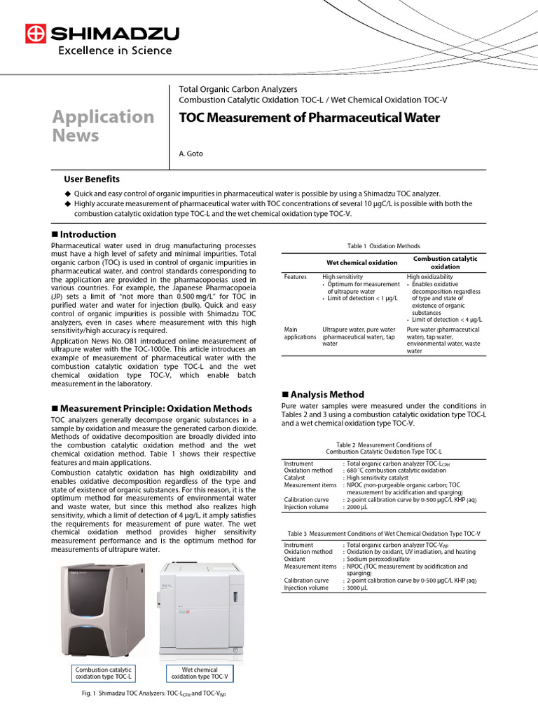 TOC Measurement in Pharmaceutical Water | PDF | Total Organic Carbon ...
