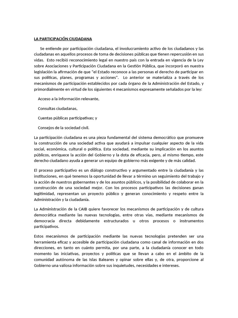 La Participación Ciudadana 2 | PDF | Democracia | Ideologías políticas