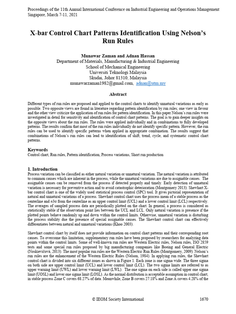 X-bar Control Chart Patterns Identification Using Nelsonâ s | PDF