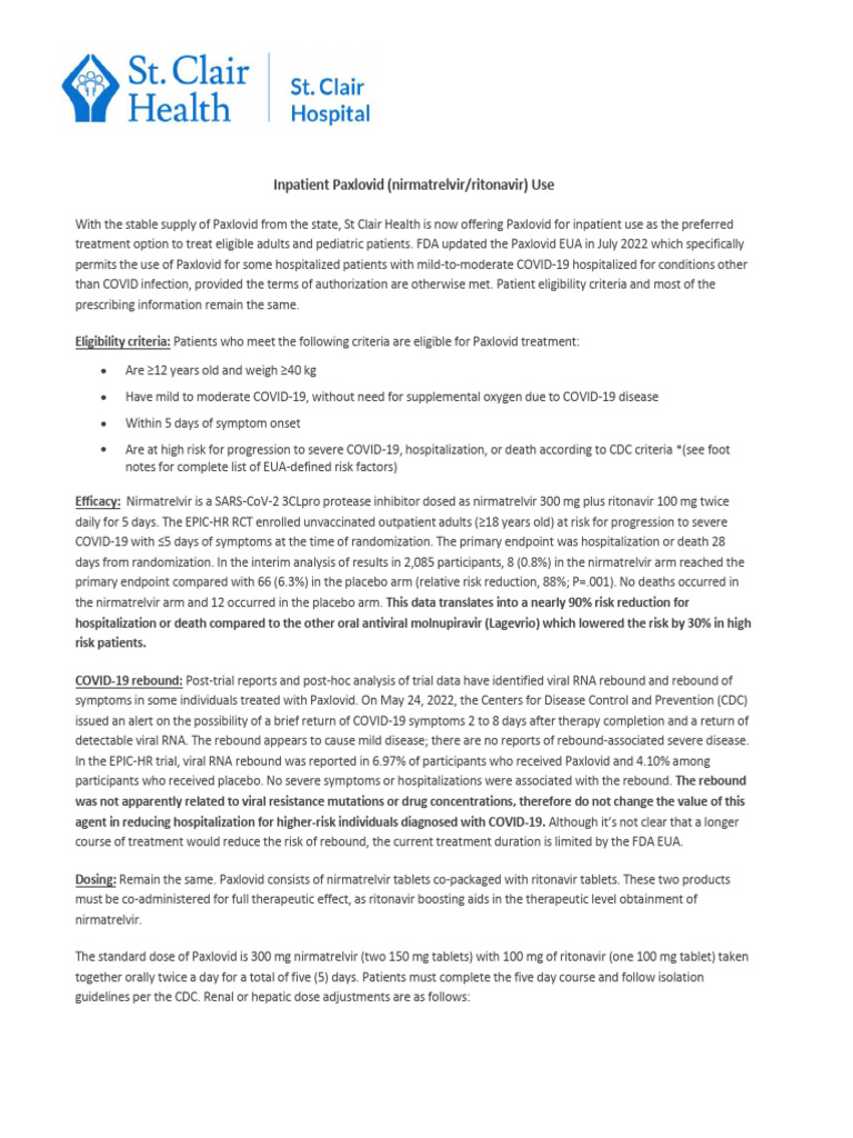 Inpatient Use of Paxlovid Guidelines | PDF | Medical Specialties ...