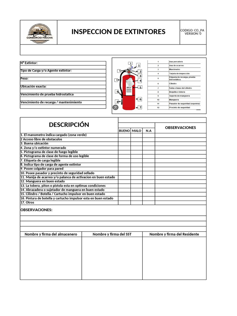 Inspección de Extintores: Check List | PDF