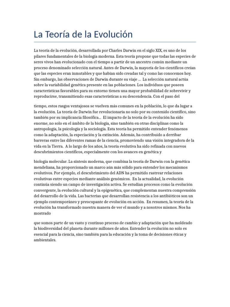 Teoría de la Evolución y Selección Natural | PDF | Evolución ...