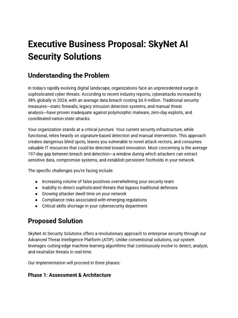 SkyNet AI: Advanced Cybersecurity Proposal | PDF | Security | Computer ...
