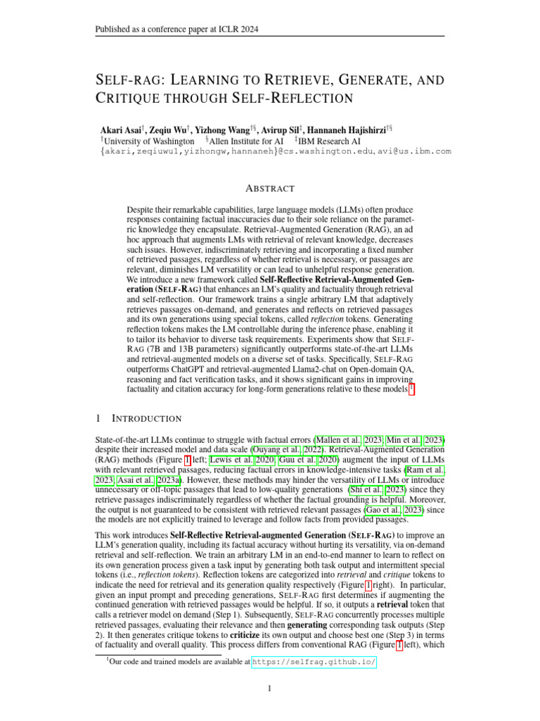 6283 Self RAG Learning To Retr - IBM | PDF | Cognitive Science ...