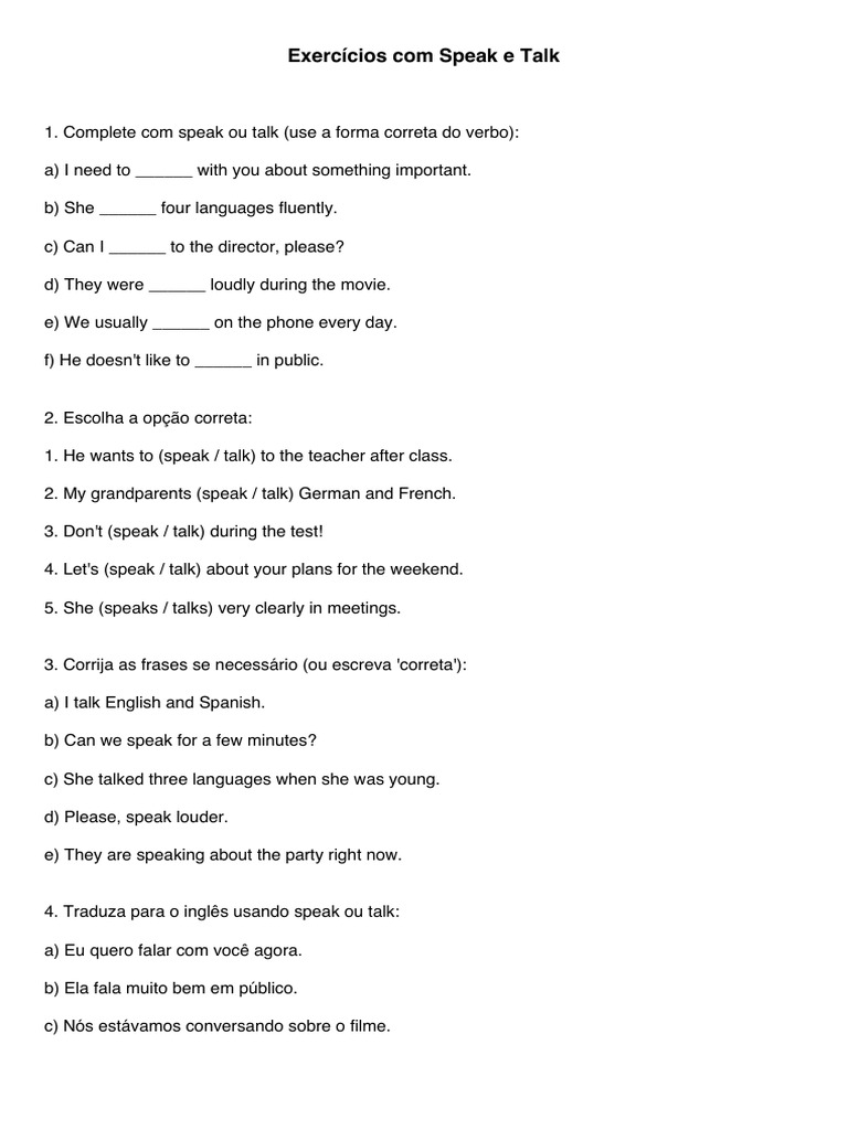 Speak vs Talk Exercises Guide | PDF