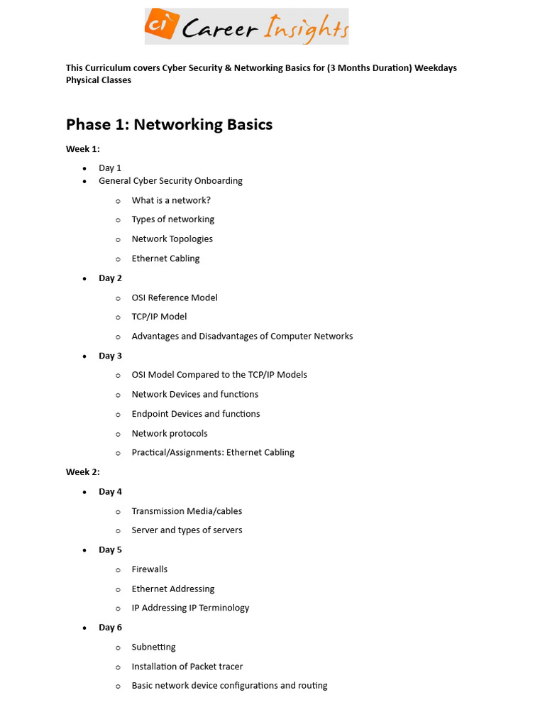 Cyber Security & Networking Course Overview | PDF | Computer Network ...