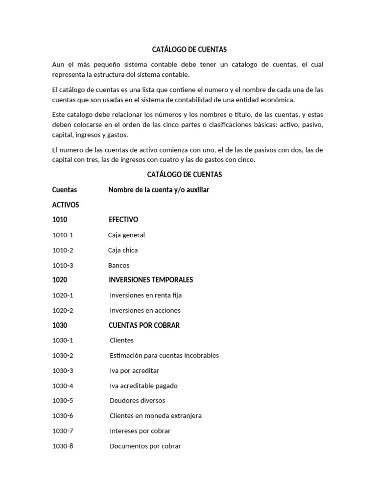 Catálogo de Cuentas Contables Esenciales | PDF | Contabilidad | Sector ...