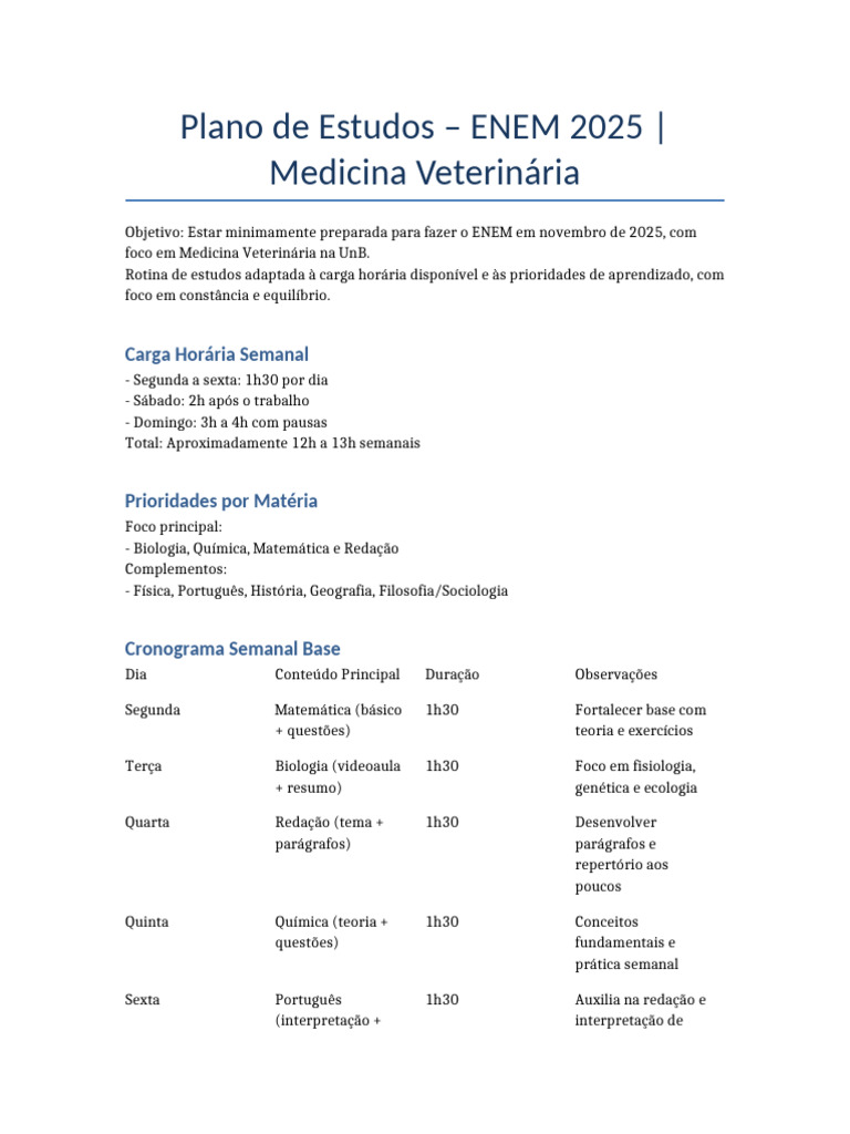 Cronograma de Estudos ENEM 2025 Medicina | PDF | Biologia