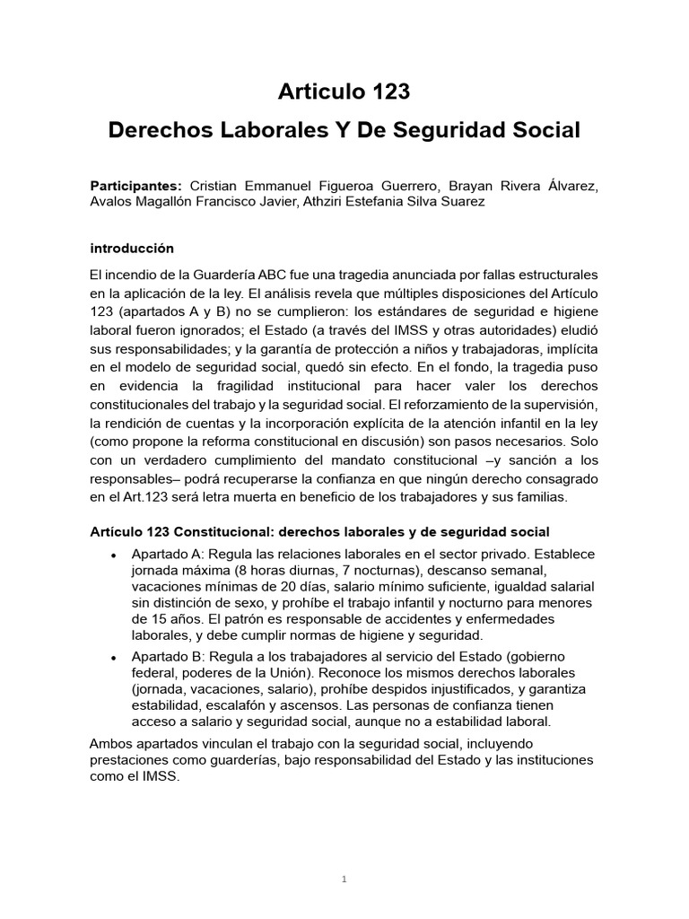Incumplimiento del Art. 123 en Guardería ABC | PDF | Derecho laboral ...