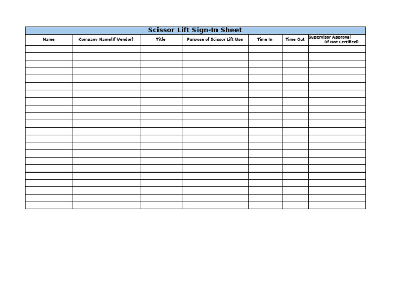 Scissor Lift Use Log Sheet | PDF