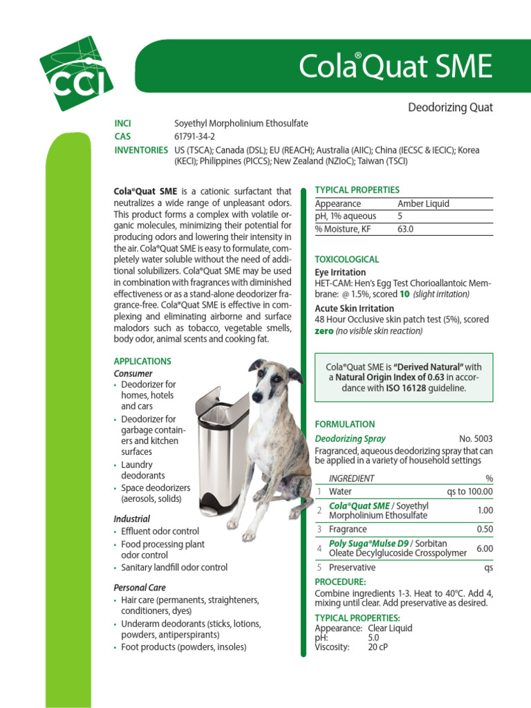 Cola®Quat SME: Effective Odor Neutralizer | PDF | Odor | Chemical ...
