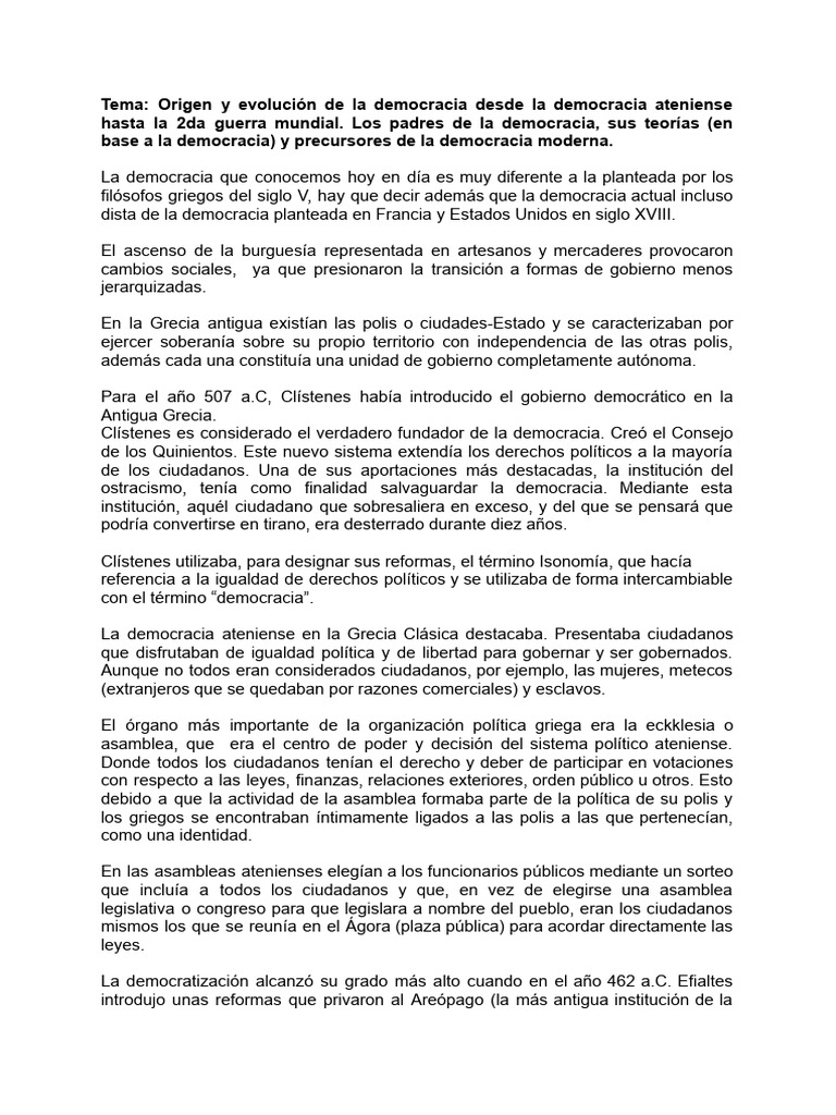 Evolución de la Democracia: De Atenas a 1945 | PDF | Democracia ...
