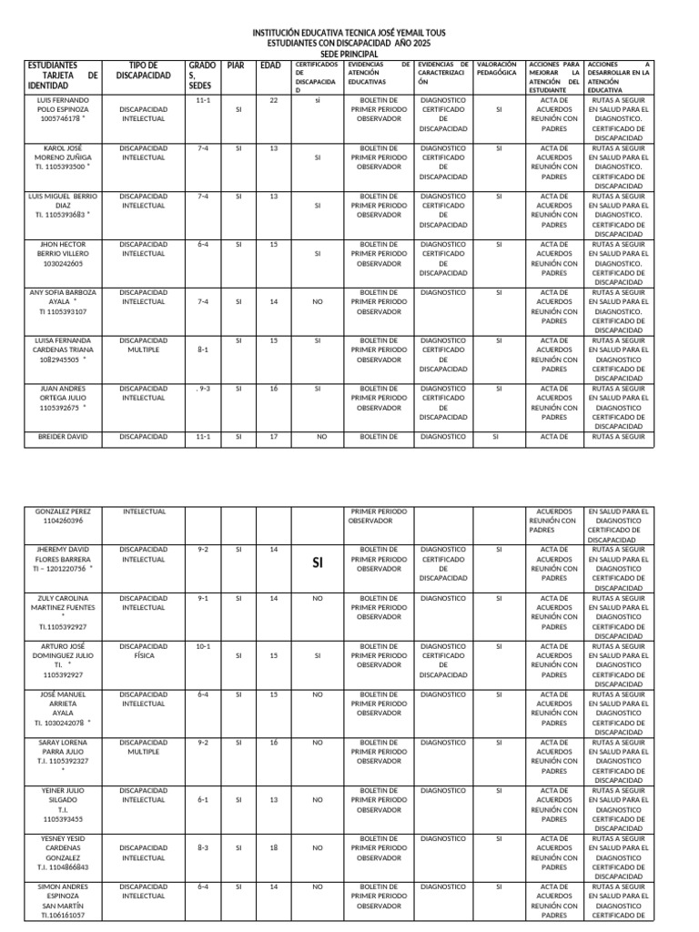 Estudiantes con Discapacidad 2025 | PDF