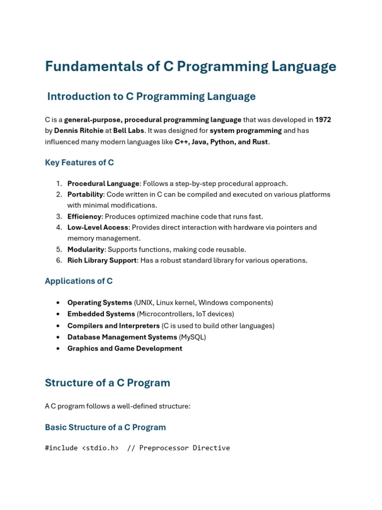 C Programming Language Essentials | PDF | C (Programming Language ...