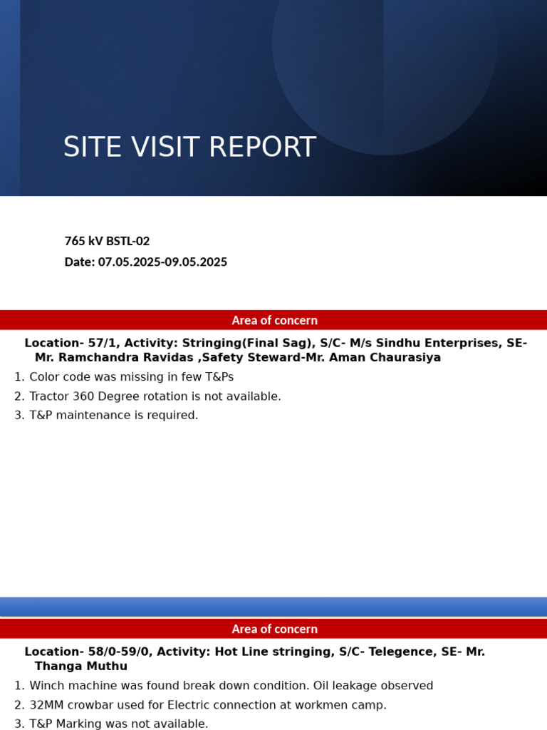 Site Visit Report: Safety Concerns & Observations | PDF