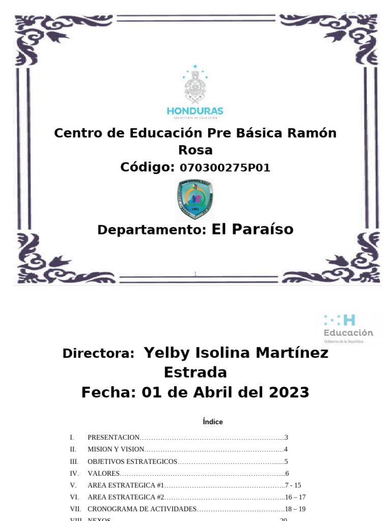 Centro de Educación Pre Básica Ramón Rosa Código:: El Paraíso | PDF ...