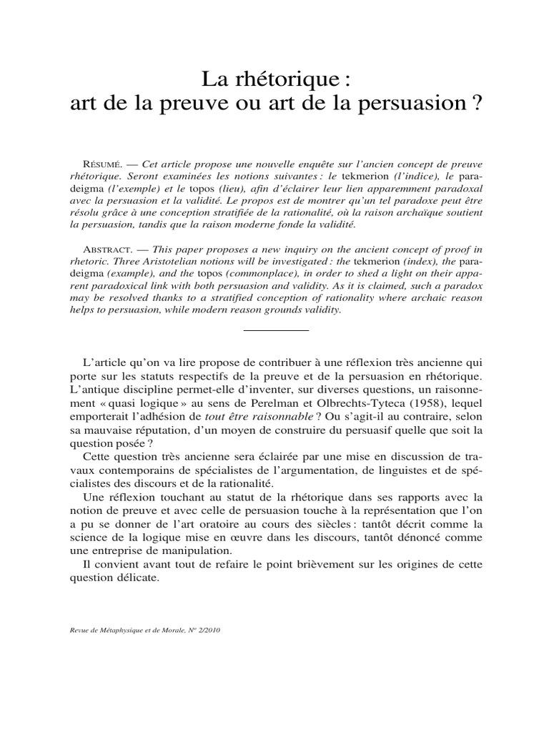 Rhétorique : preuve ou persuasion ? | PDF | Rhétorique | Aristote