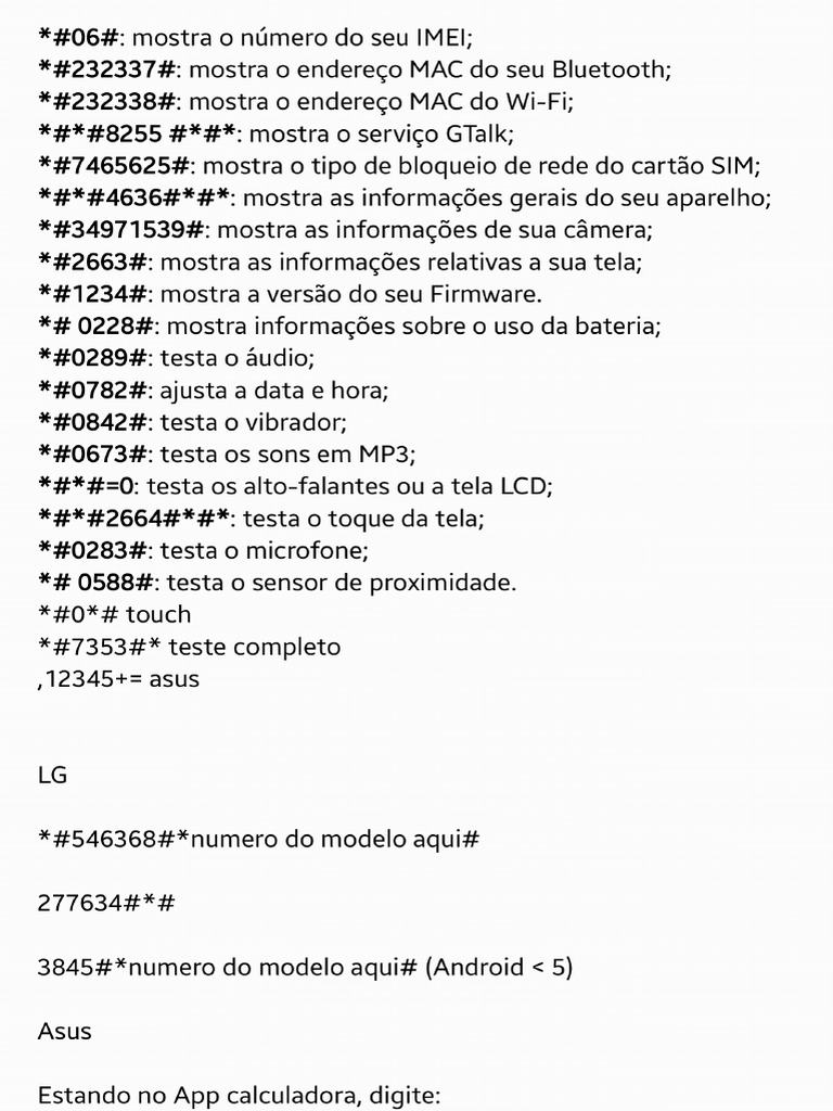 Códigos de Teste Samsung - 210512 - 213744 | PDF