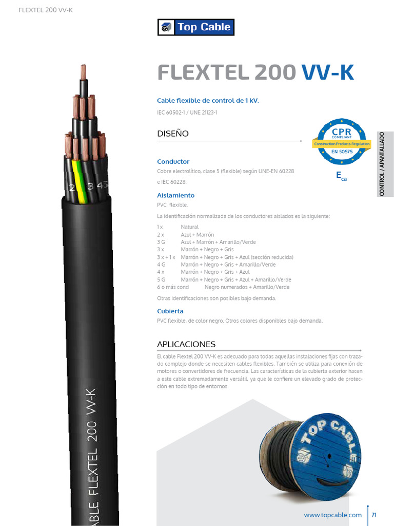 Cable Flexible Flextel 200 VV-K | PDF | Electricidad | Ingenieria Eléctrica