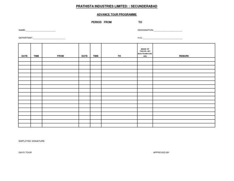 Advance Tour Programme Format | PDF | Business | Finance & Money Management