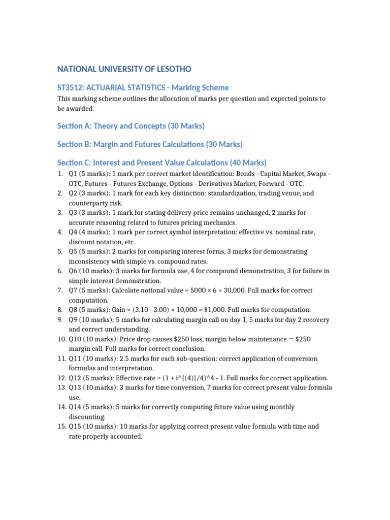 Actuarial Statistics Marking Scheme | PDF