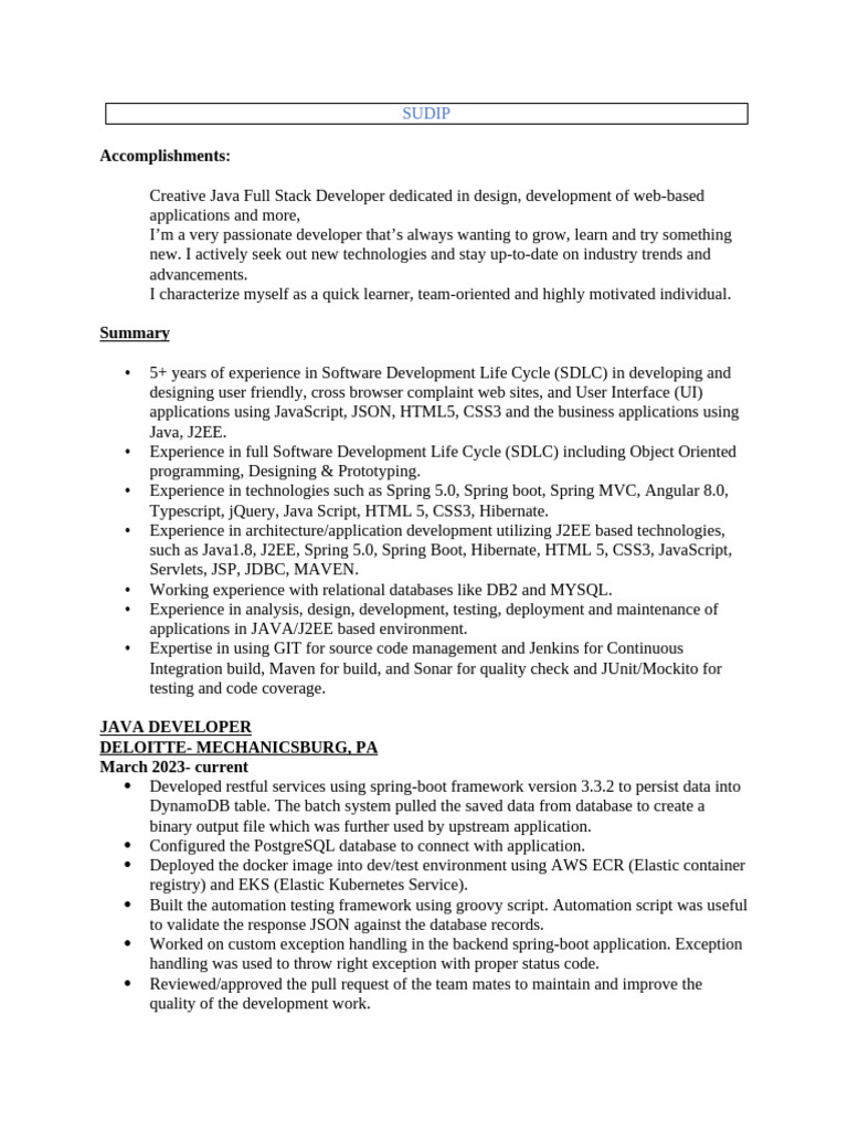 Full Stack Java Developer Profile | PDF | Spring Framework | Computing