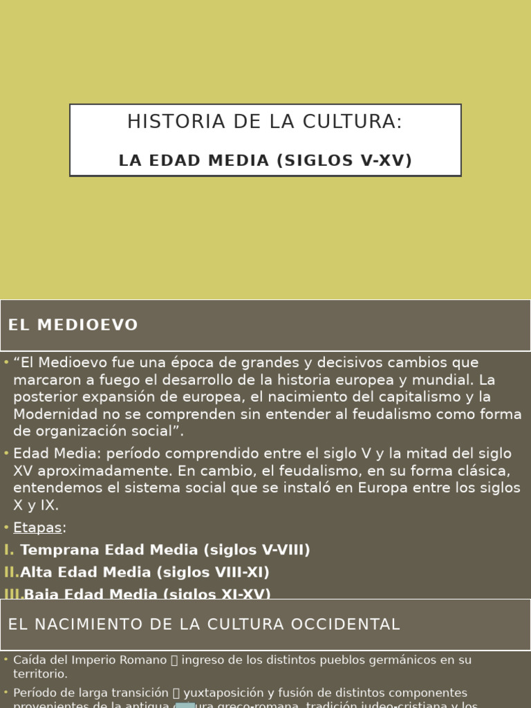 EDAD MEDIA - Hist. de La Cultura | PDF | Edades medias | imperio Bizantino