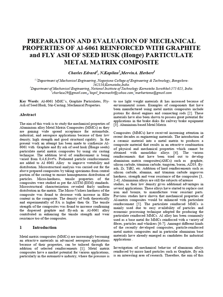 Al-6061 Graphite & Fly Ash Composites | PDF | Composite Material | Metals