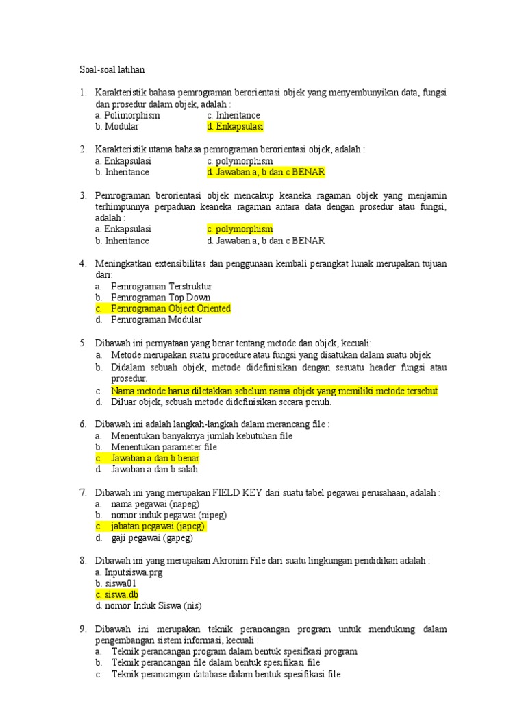 Contoh Soal Uts Dasar Pemrograman Bsi Semester 1 – Berbagai Contoh