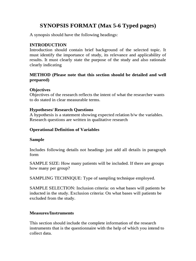 Synopsis Format Guidelines in Hindi | PDF