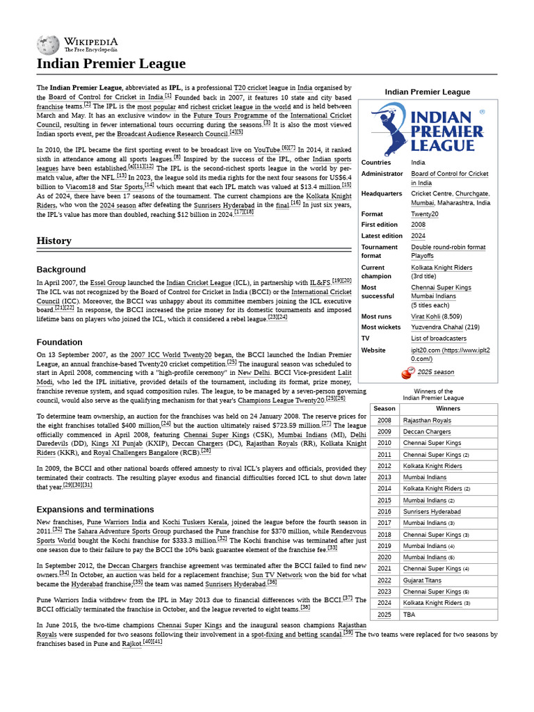 IPL Overview and 2024 Champions | PDF | Cricket | Professional Sports ...