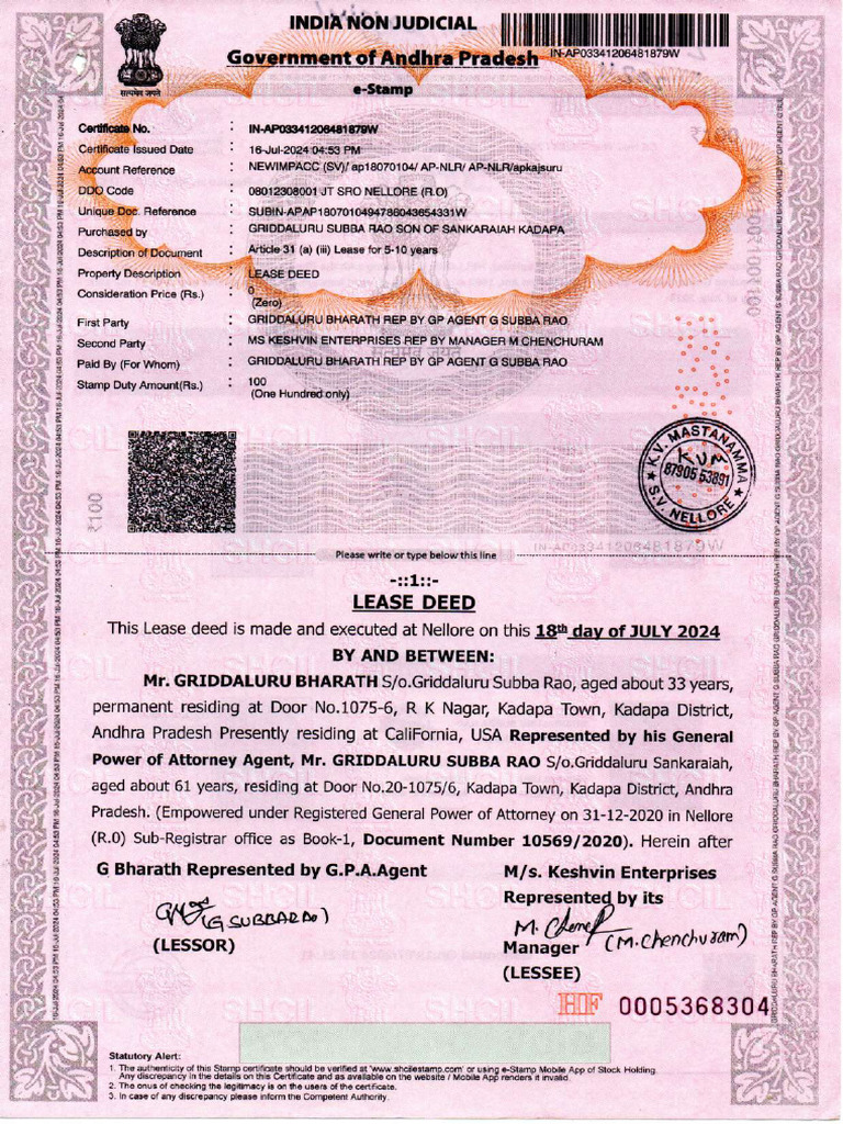 Keshvin Enterprises Lease Deed | PDF