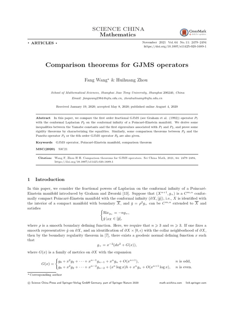 Wang-Zhou2021 Comparison Theorems For GJMS Operators | PDF | Manifold ...