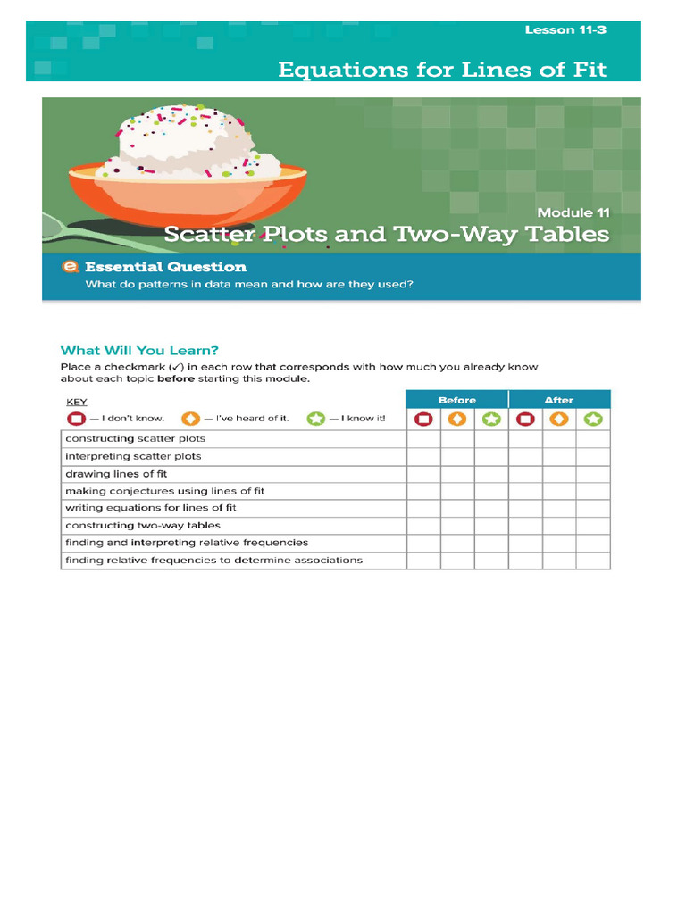 T3 11.3 Write Equations For Lines of Fit | PDF