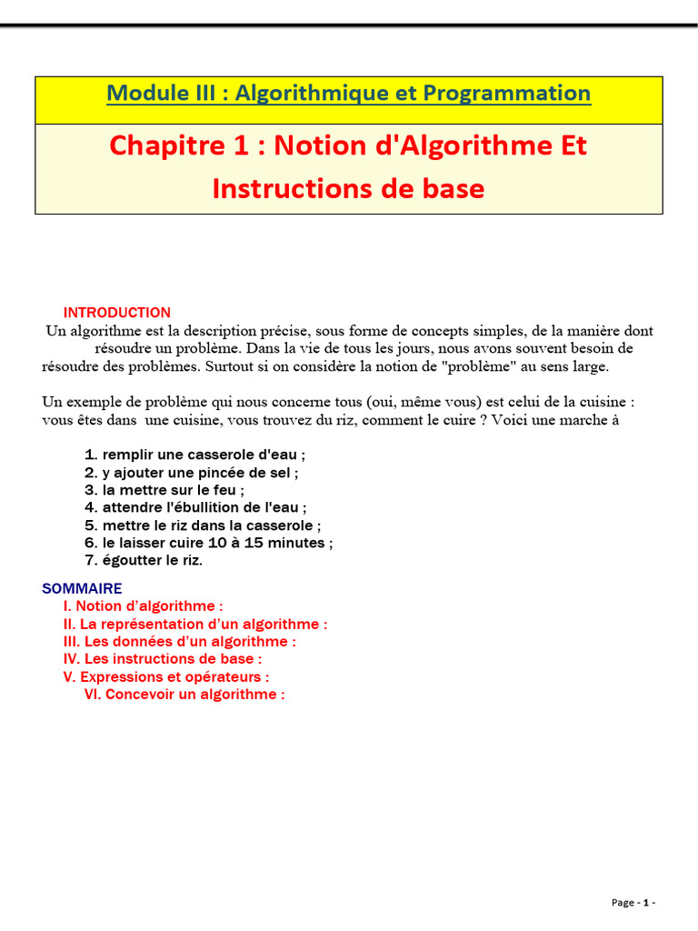 Introduction à l'Algorithmique et Programmation | PDF | Algorithmes ...