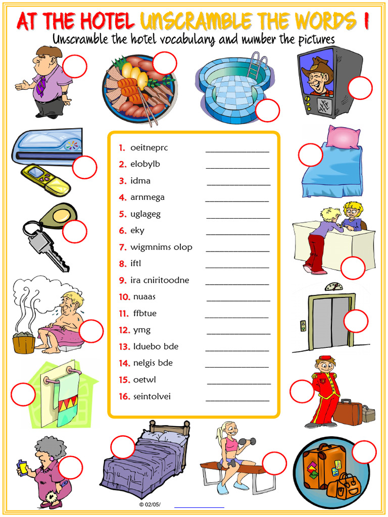 Hotel Vocabulary Unscramble Activity | PDF