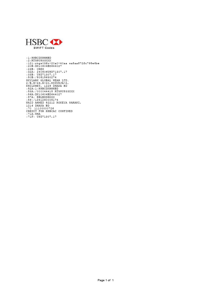 HSBC RTGS Message Preparation Report | PDF