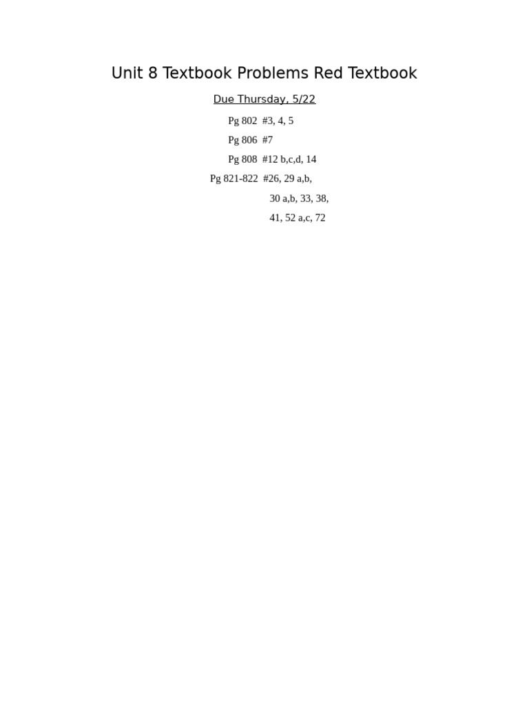Unit 8 Textbook Problems Red Textbook | PDF