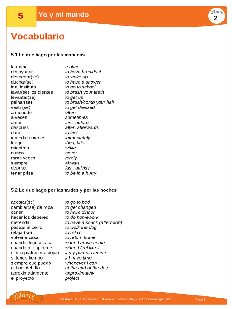 Claro 2 Unit 5 Knowledge Organiser | PDF | Ciencias de la Tierra | Ambiente
