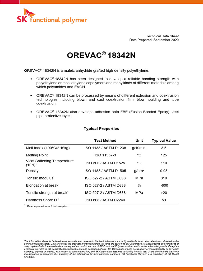 OREVAC® 18342N Technical Data Sheet | PDF | Polyethylene | Polymers