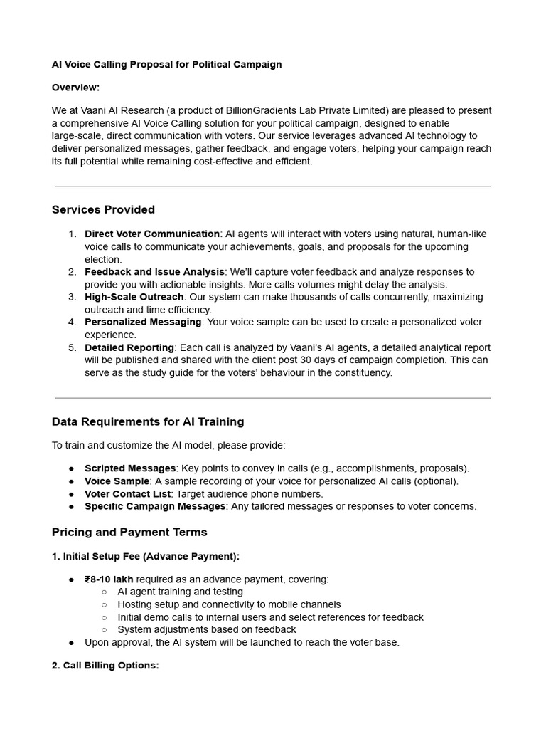 V2 AI Voice Calling Proposal For Political Campaign | PDF | Artificial ...