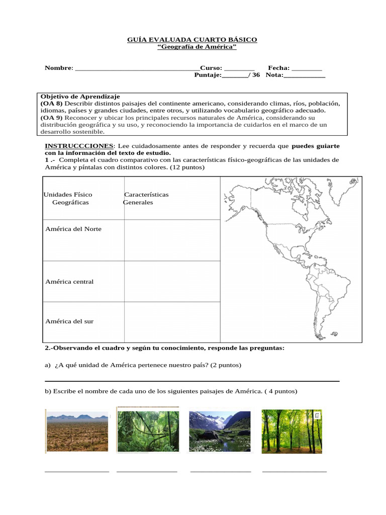 Guía de Geografía para Cuarto Básico | PDF | Américas | Entorno natural
