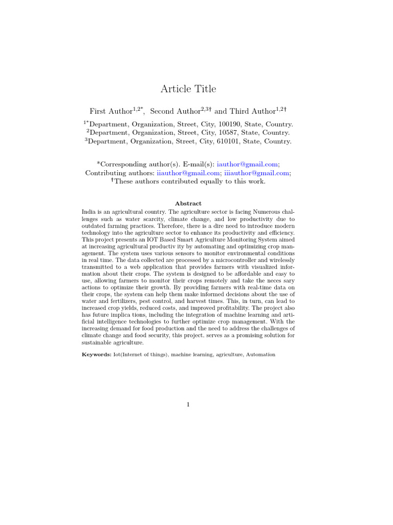 Springer Nature LaTeX Template 1 PDF Internet Of Things Agriculture