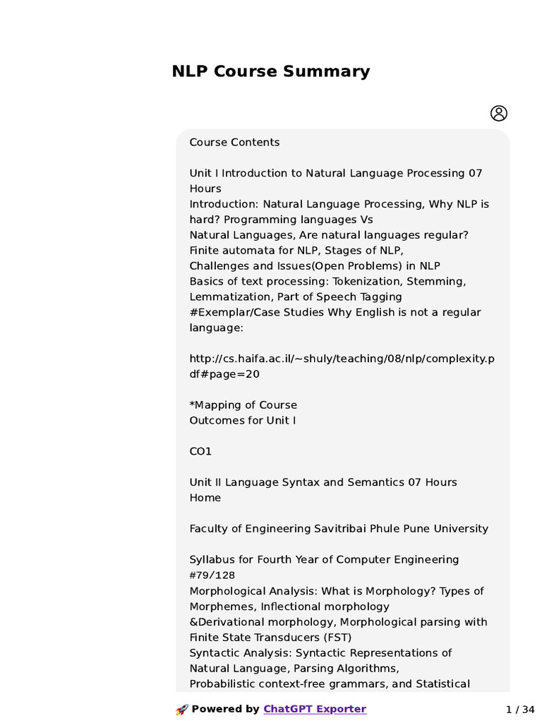 NLP Course Overview and Key Concepts | PDF | Parsing | Morphology ...